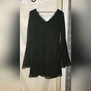 Kensie Women's Shift Dress 6 Bell Sleeves V-Neck Criss Cross Strap Back Black